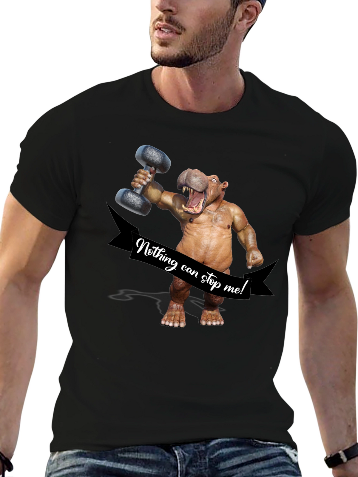 Hippo Lifting Dumbbell T-Shirt - Nothing Can Stop Me!