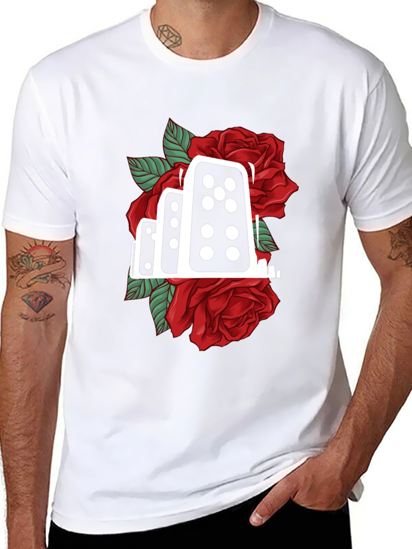 Domino Rose Graphic Tee - Stylish Cotton Blend