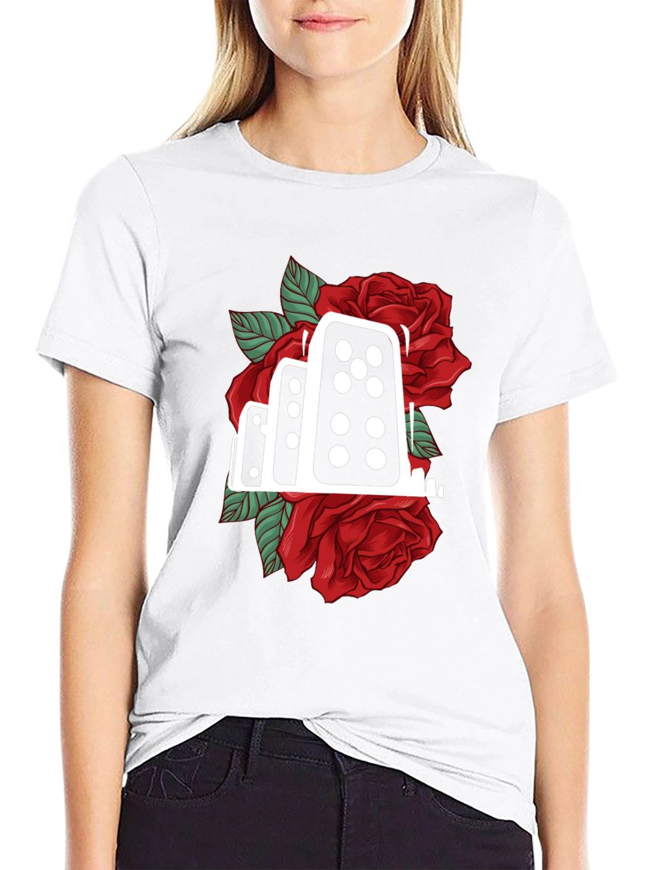 Domino Rose Graphic Tee - Stylish Cotton Blend
