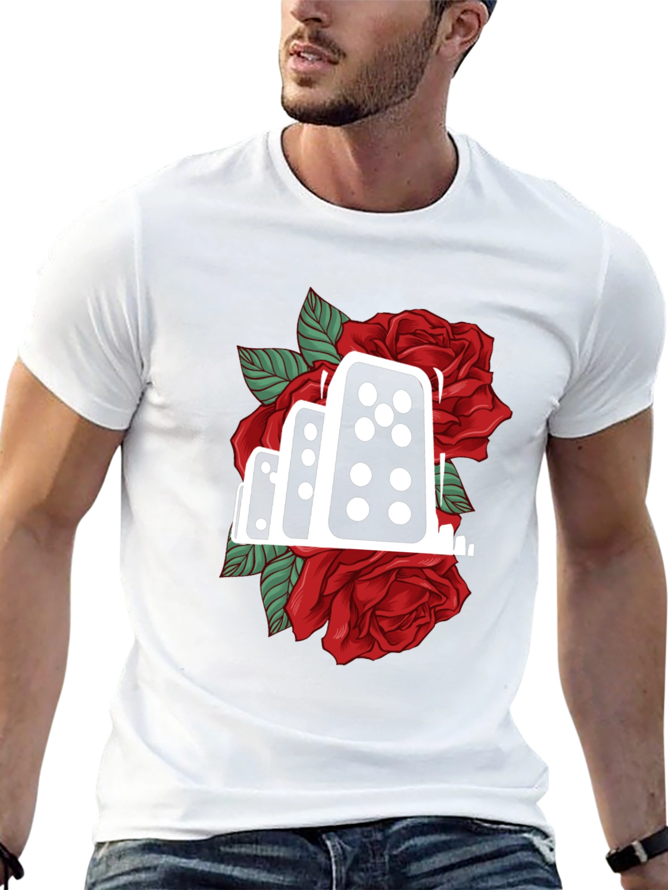 Domino Rose Graphic Tee - Stylish Cotton Blend