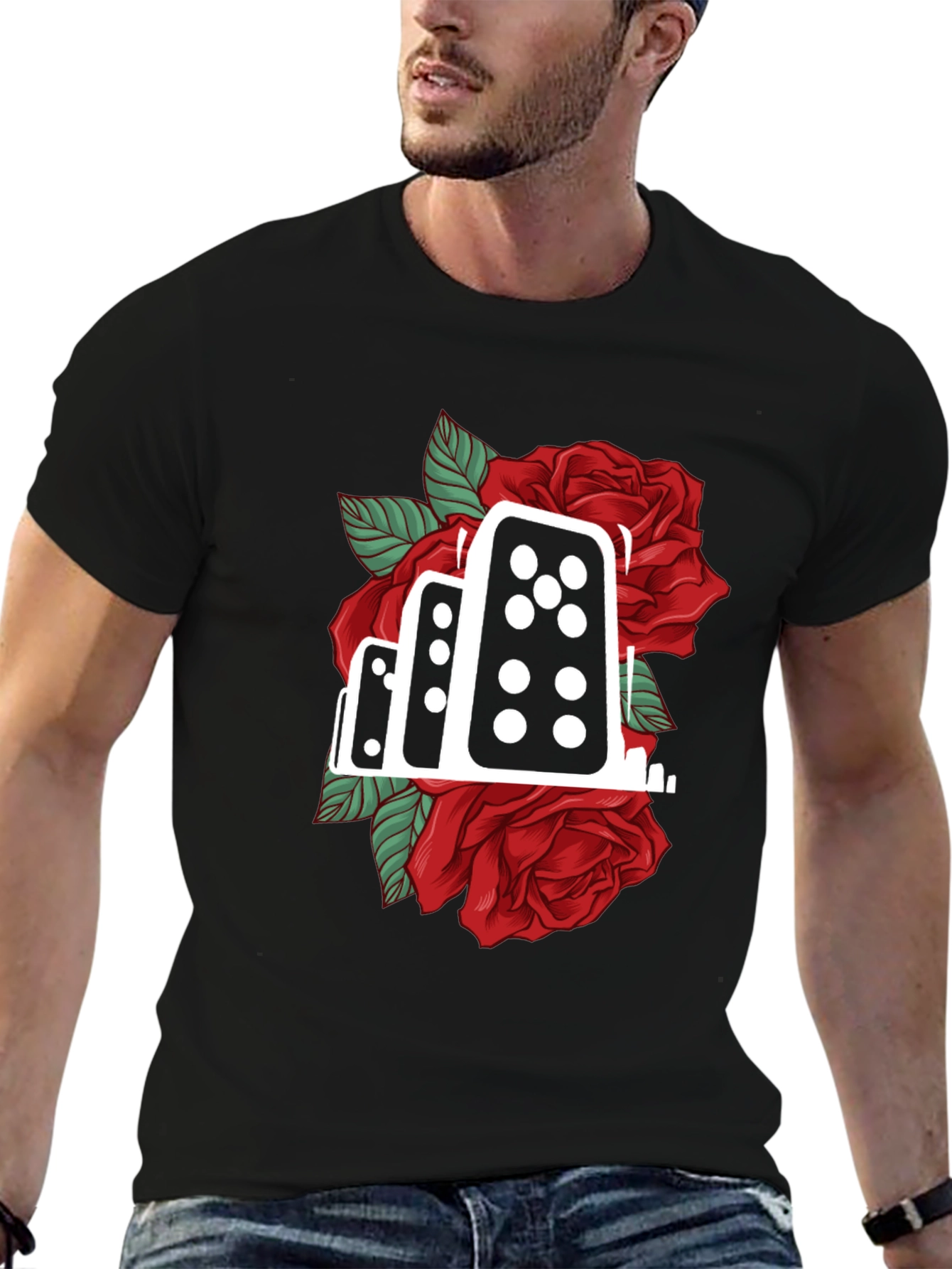 Domino Rose Graphic Tee - Stylish Cotton Blend