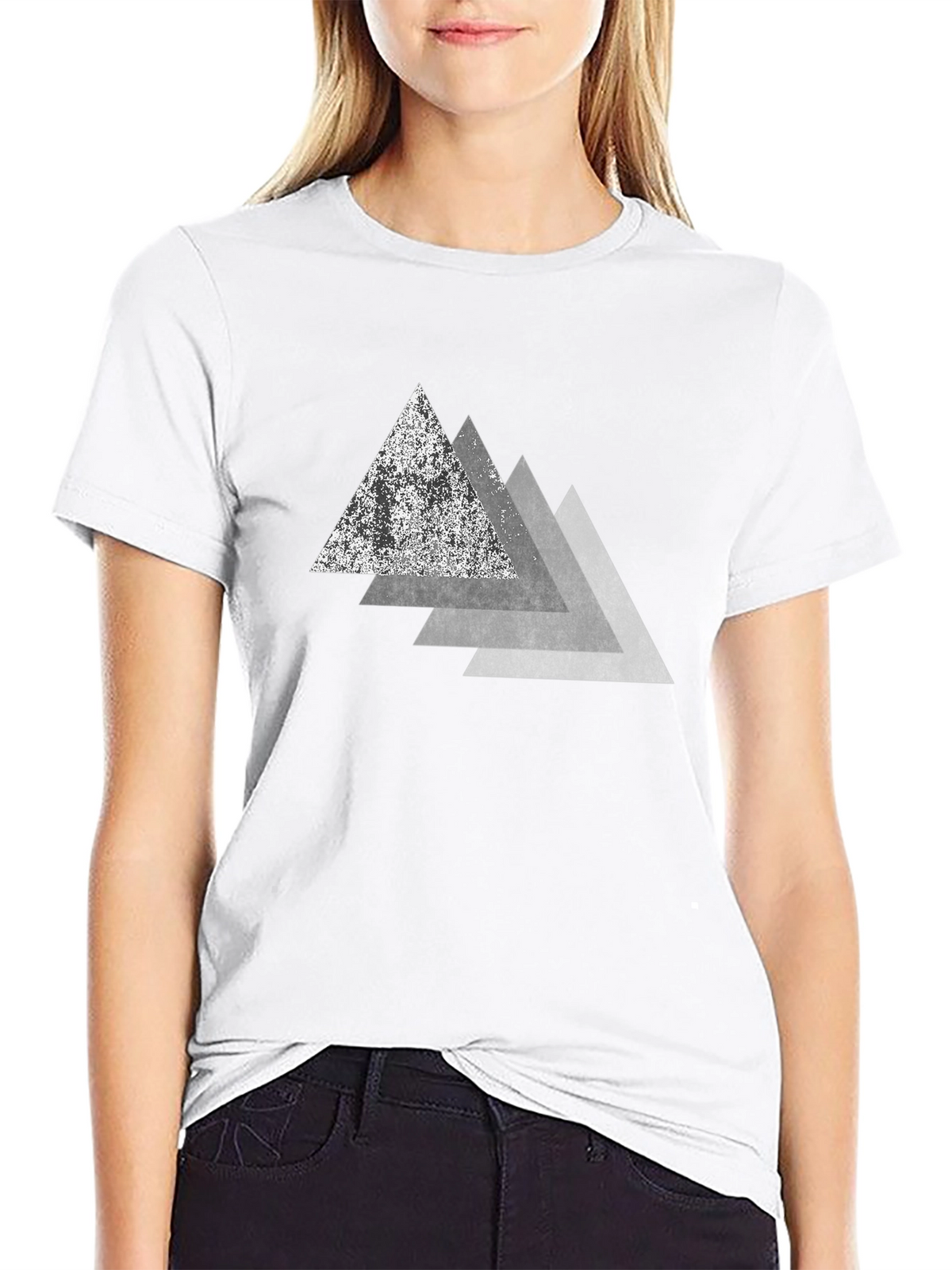 Geometric Triangle Graphic Print Black T-Shirt