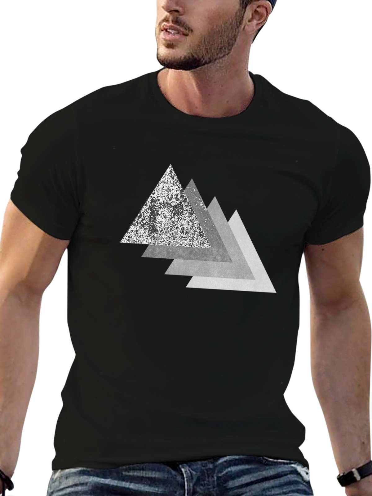 Geometric Triangle Graphic Print Black T-Shirt