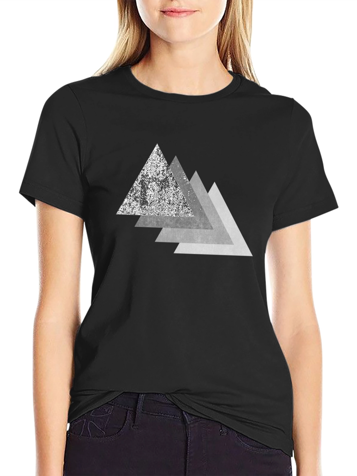 Geometric Triangle Graphic Print Black T-Shirt