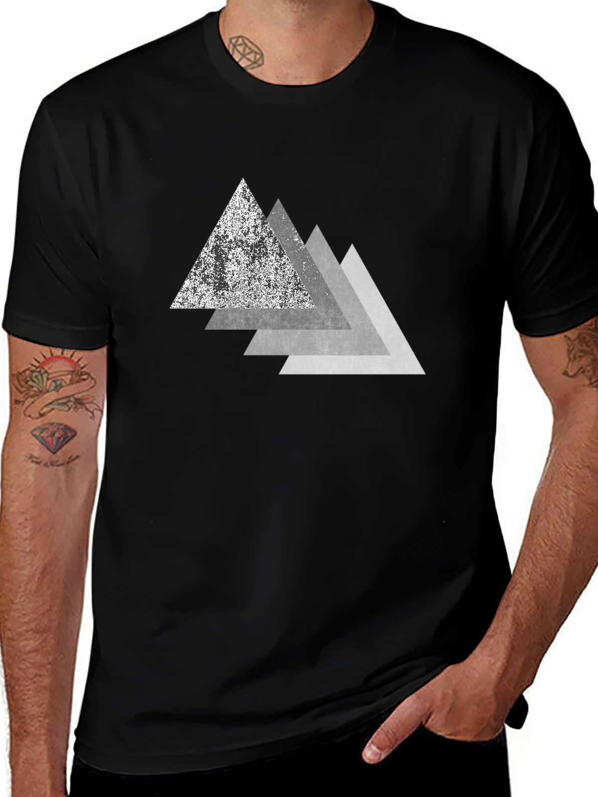 Geometric Triangle Graphic Print Black T-Shirt