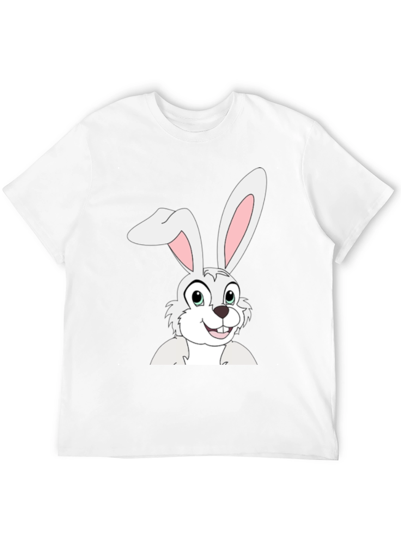 Cartoon Bunny Graphic Tee - Black Cotton T-Shirt