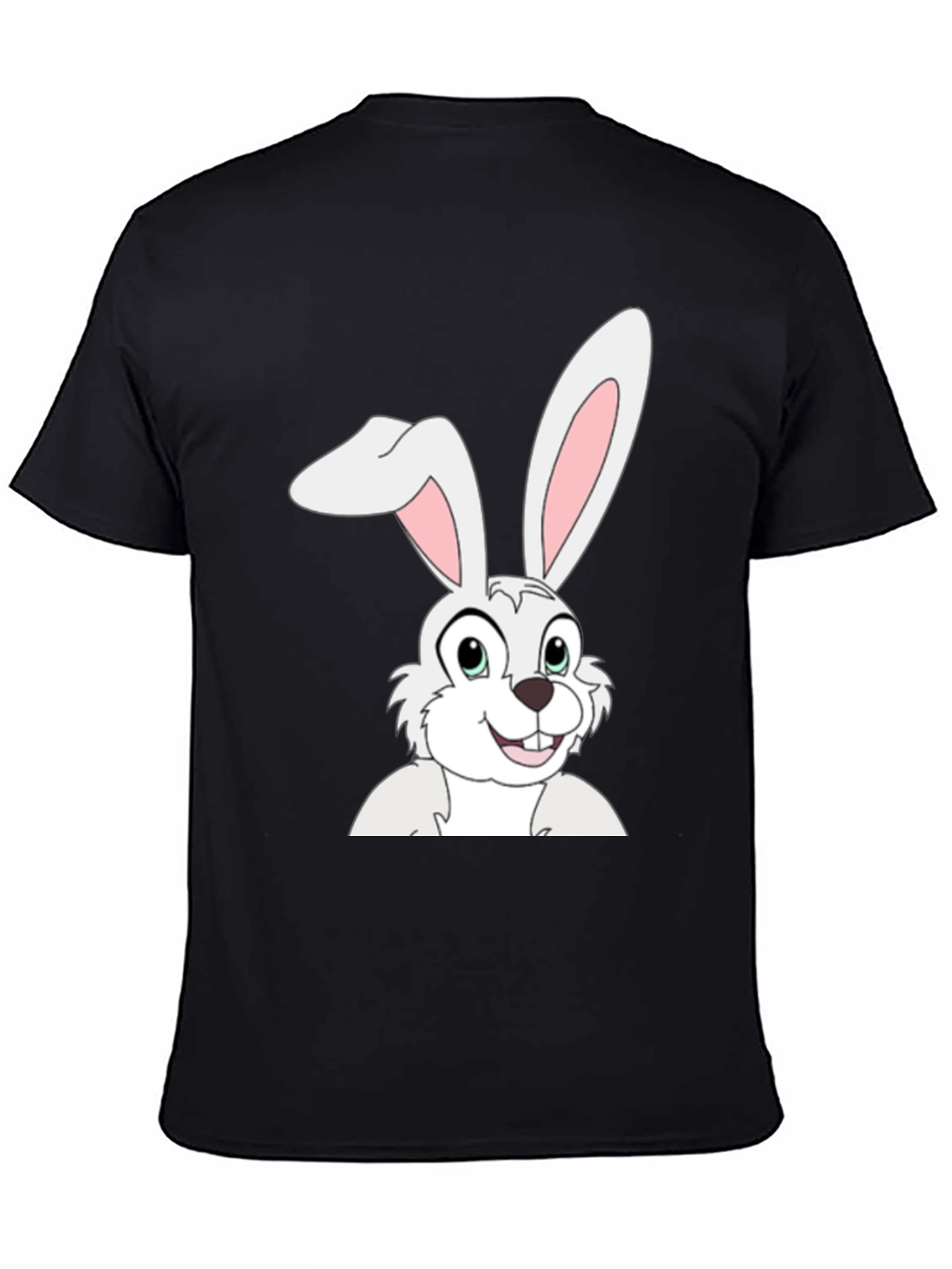 Cartoon Bunny Graphic Tee - Black Cotton T-Shirt