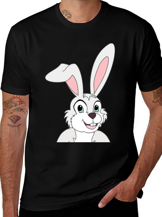 Cartoon Bunny Graphic Tee - Black Cotton T-Shirt