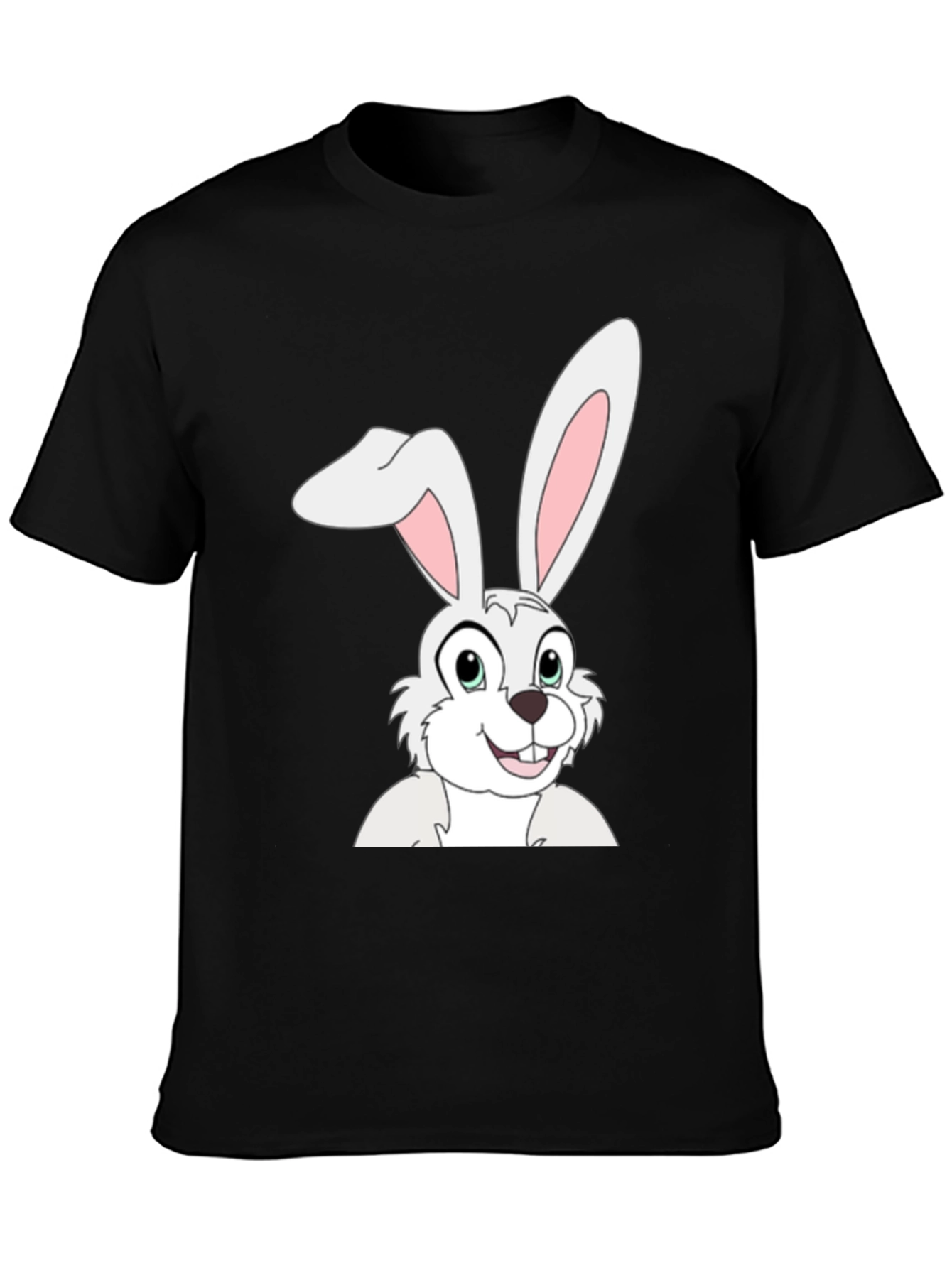 Cartoon Bunny Graphic Tee - Black Cotton T-Shirt