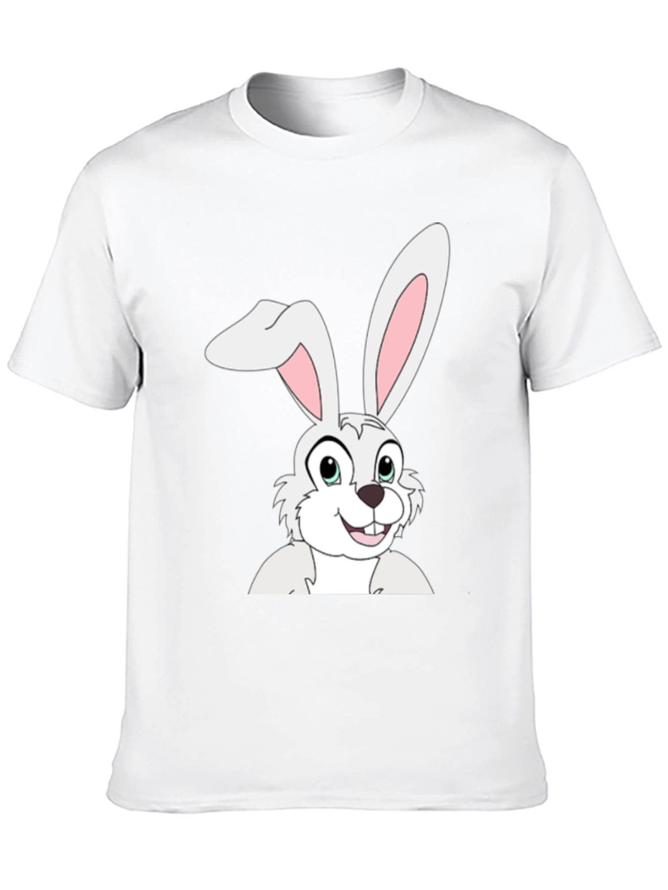Cartoon Bunny Graphic Tee - Black Cotton T-Shirt