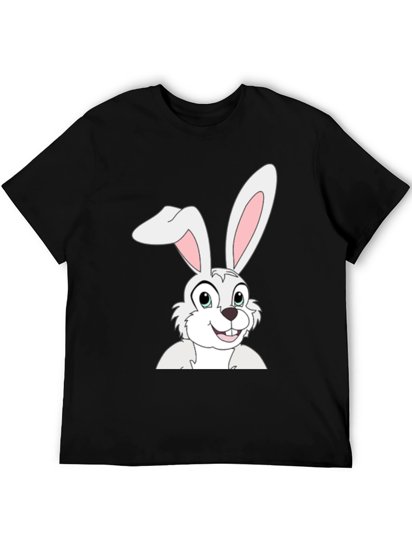 Cartoon Bunny Graphic Tee - Black Cotton T-Shirt