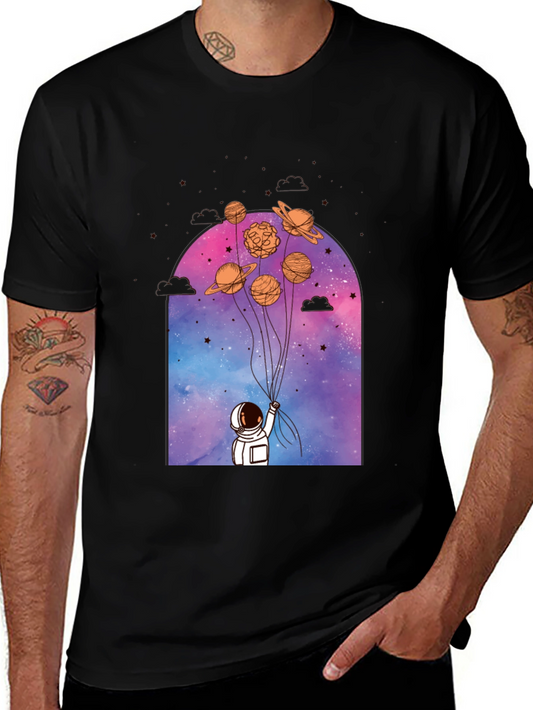 Astronaut Planet Balloons Graphic Tee - Black