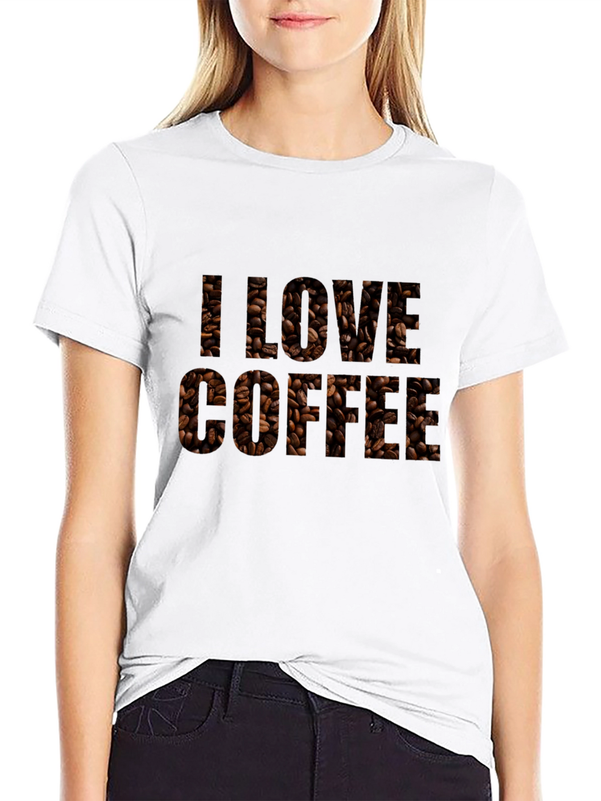 I Love Coffee Bean Print Black T-Shirt