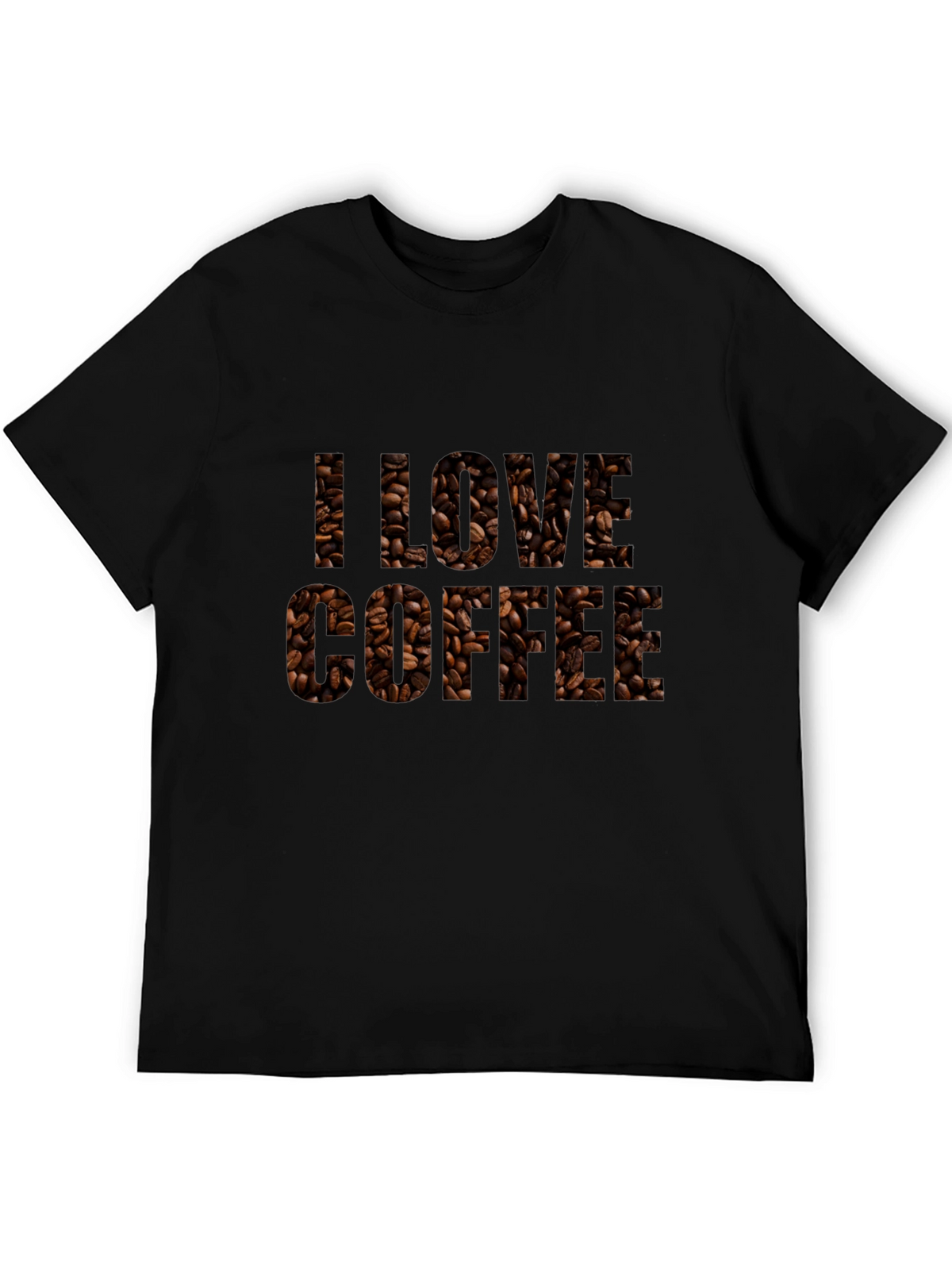 I Love Coffee Bean Print Black T-Shirt