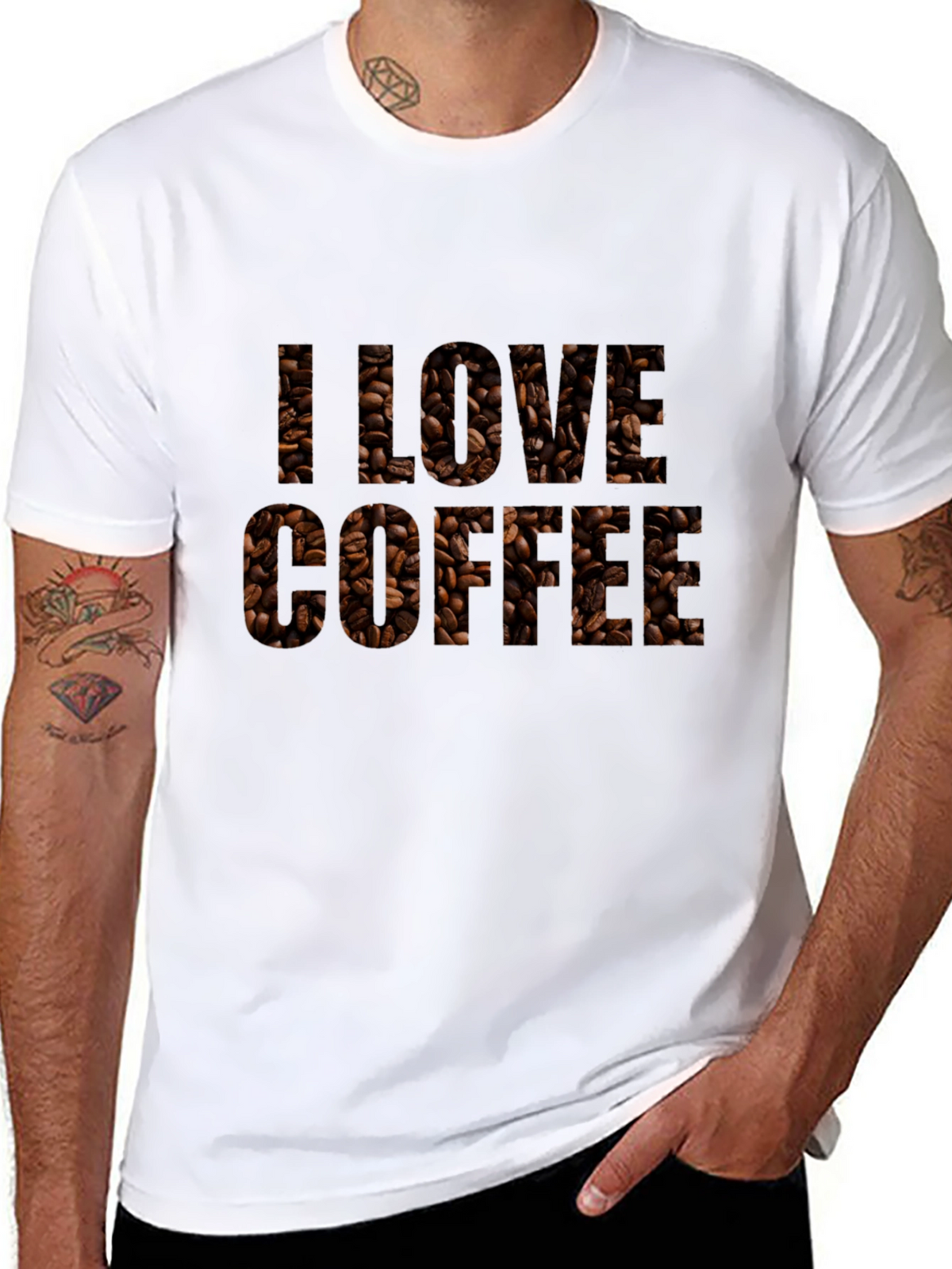 I Love Coffee Bean Print Black T-Shirt