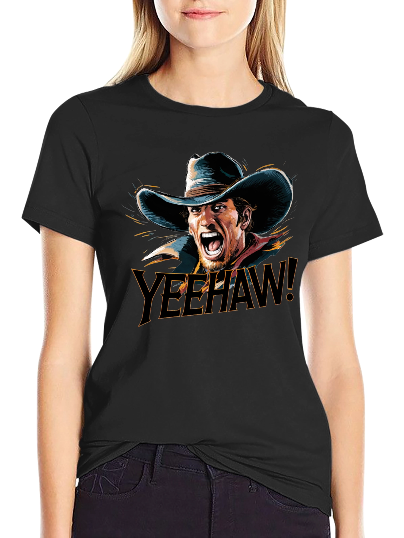Yeehaw Cowboy Graphic T-Shirt - Black