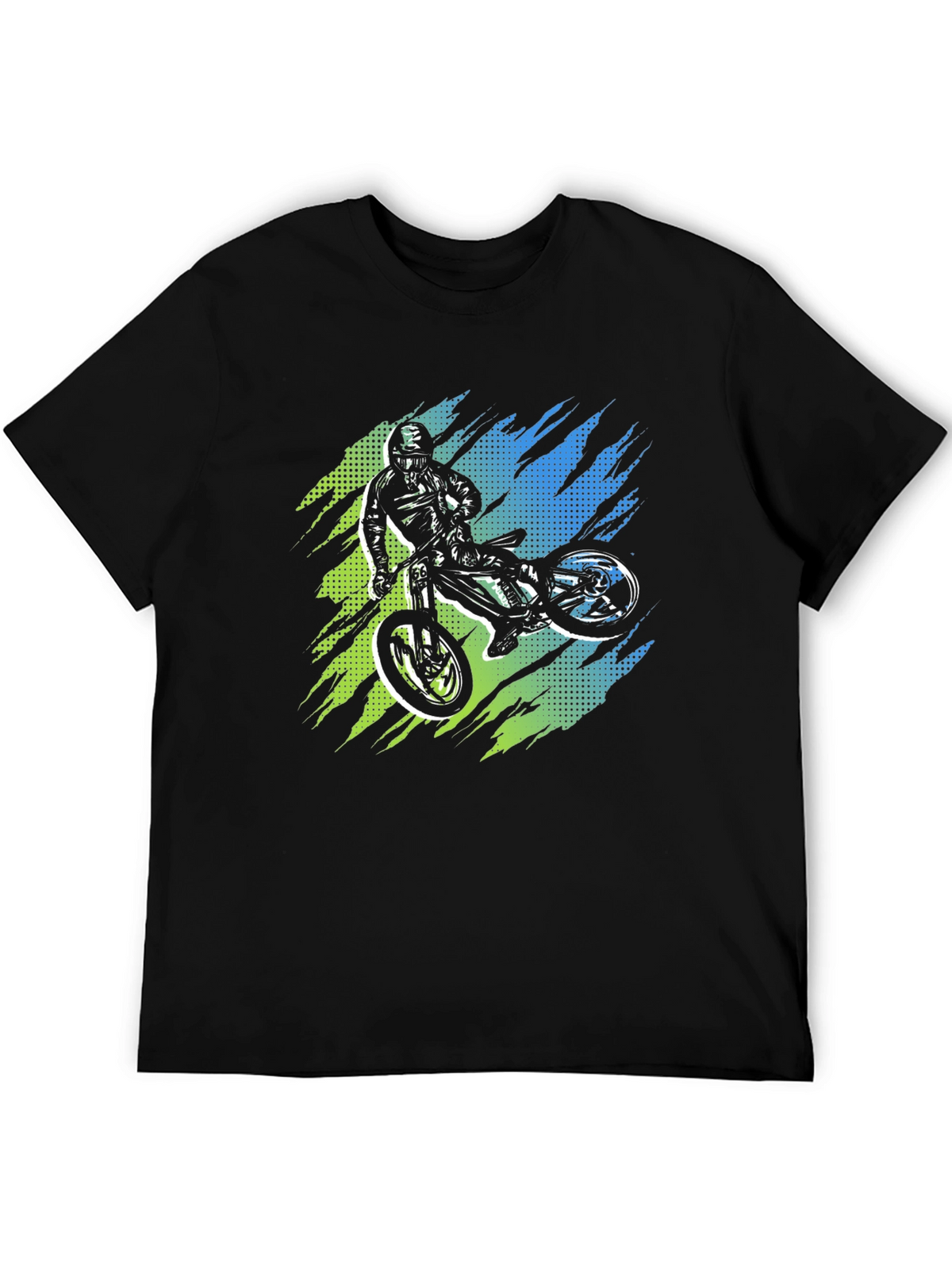 Mens Black Graphic Tee - Mountain Bike Rider Design