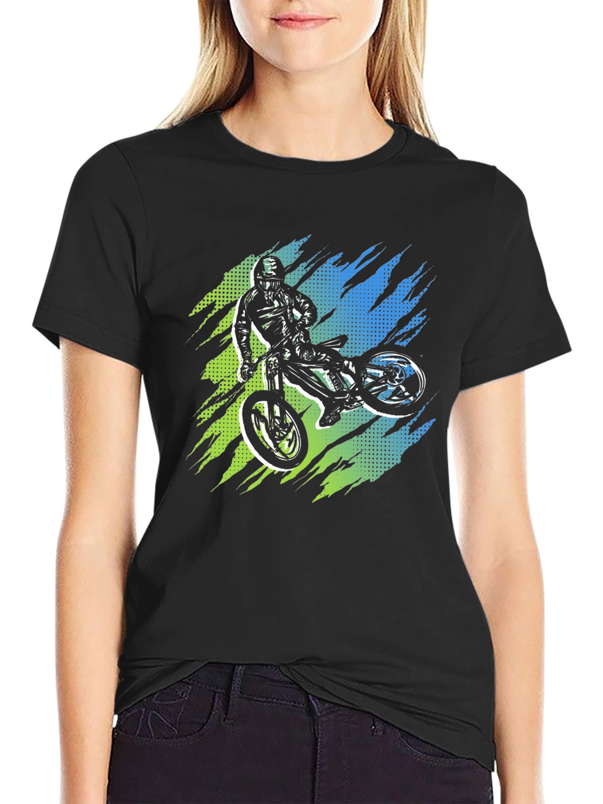 Mens Black Graphic Tee - Mountain Bike Rider Design
