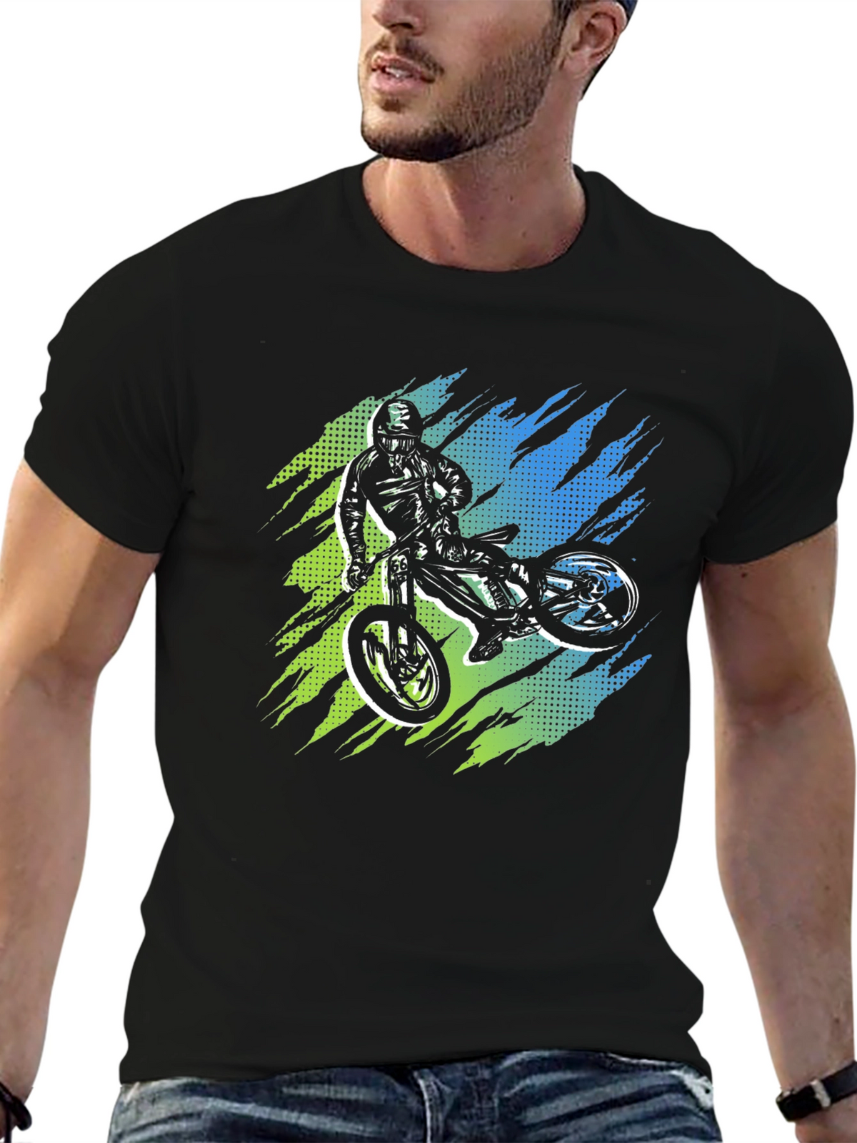 Mens Black Graphic Tee - Mountain Bike Rider Design