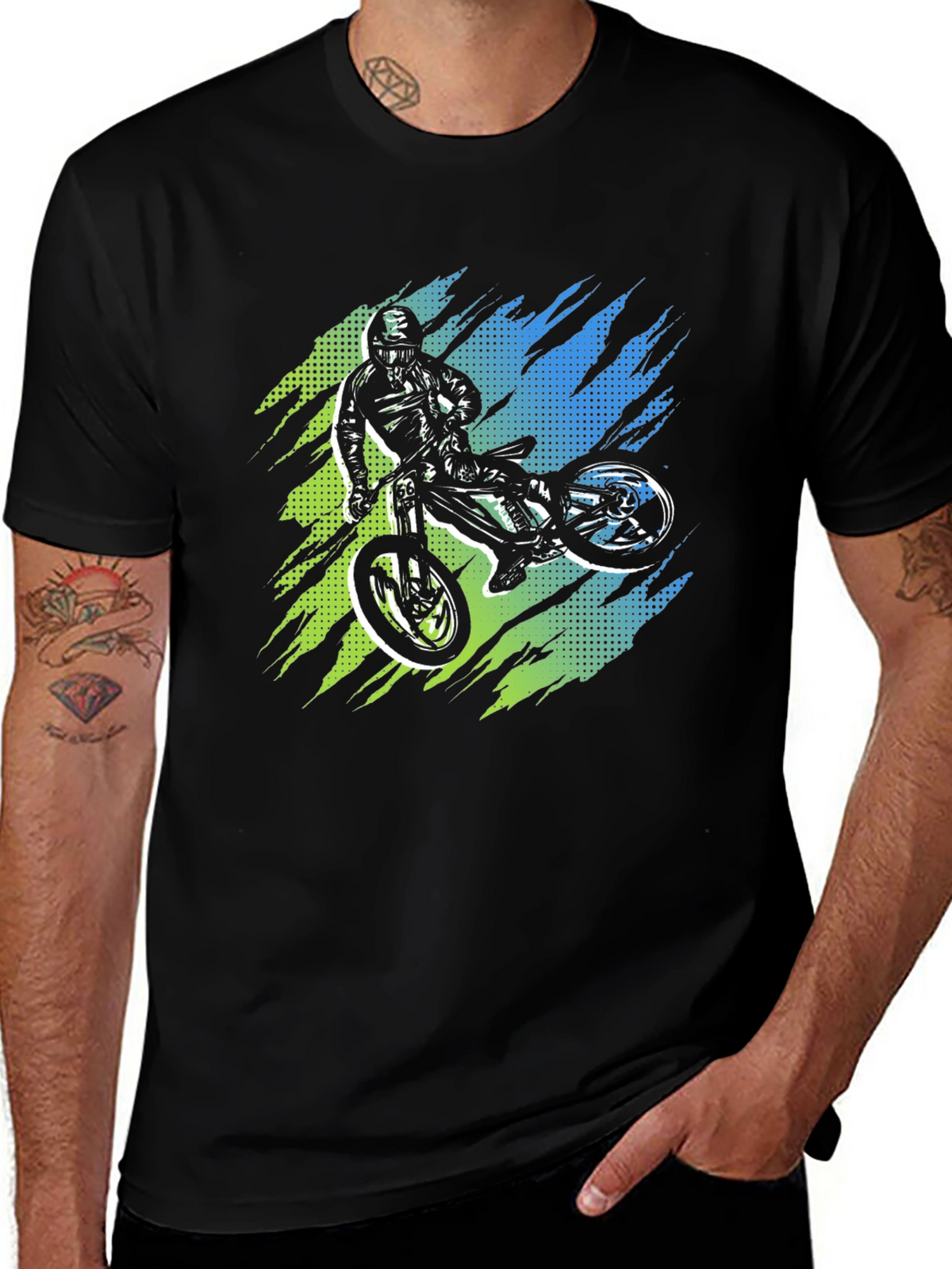 Mens Black Graphic Tee - Mountain Bike Rider Design