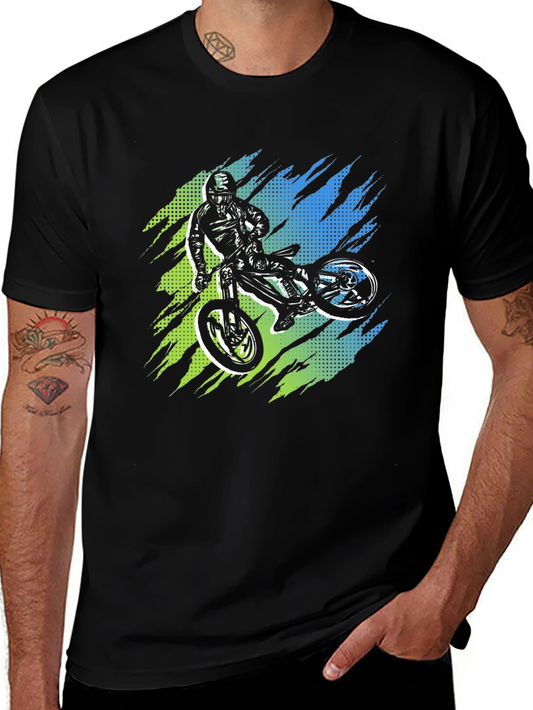 Mens Black Graphic Tee - Mountain Bike Rider Design