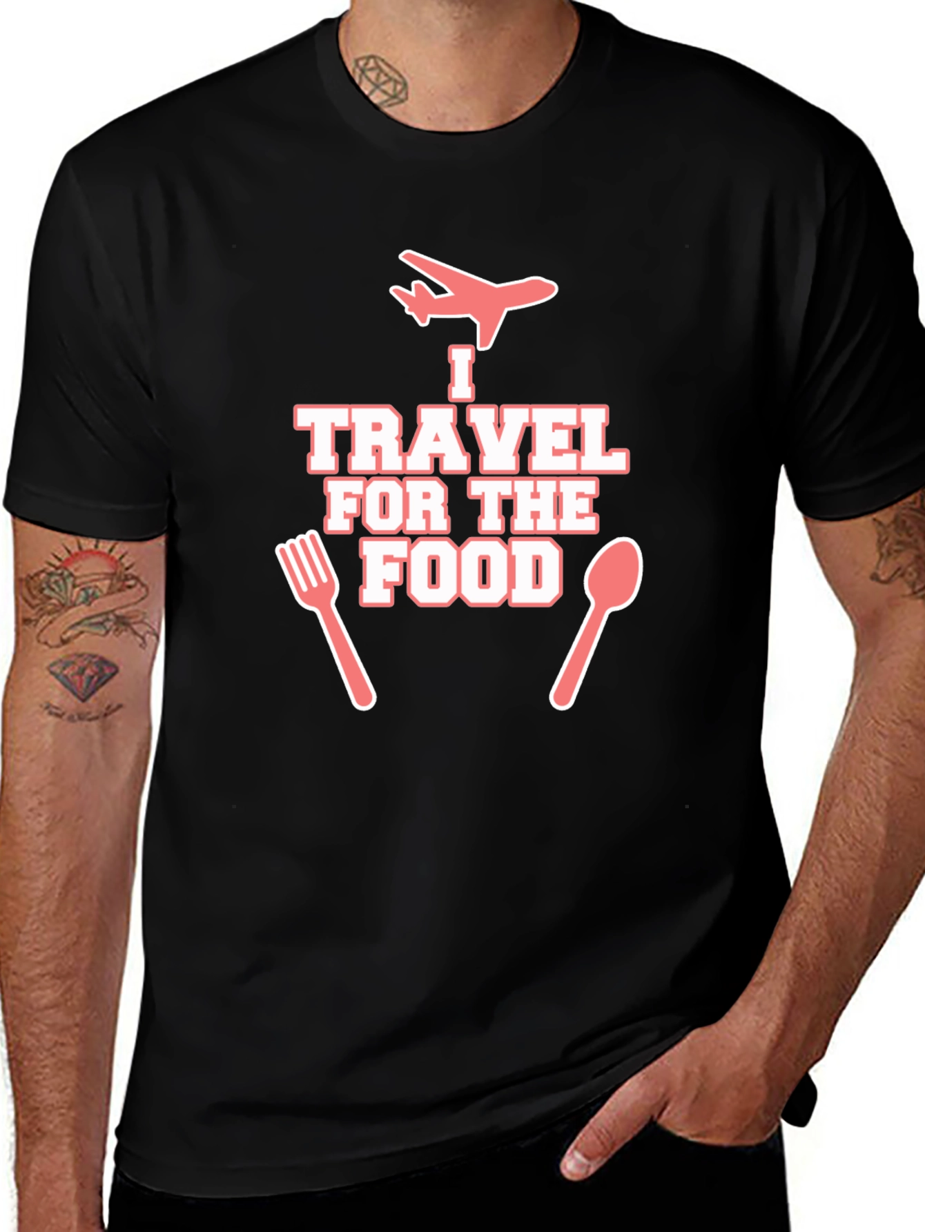 Travel for Food T-Shirt - Black Crew Neck