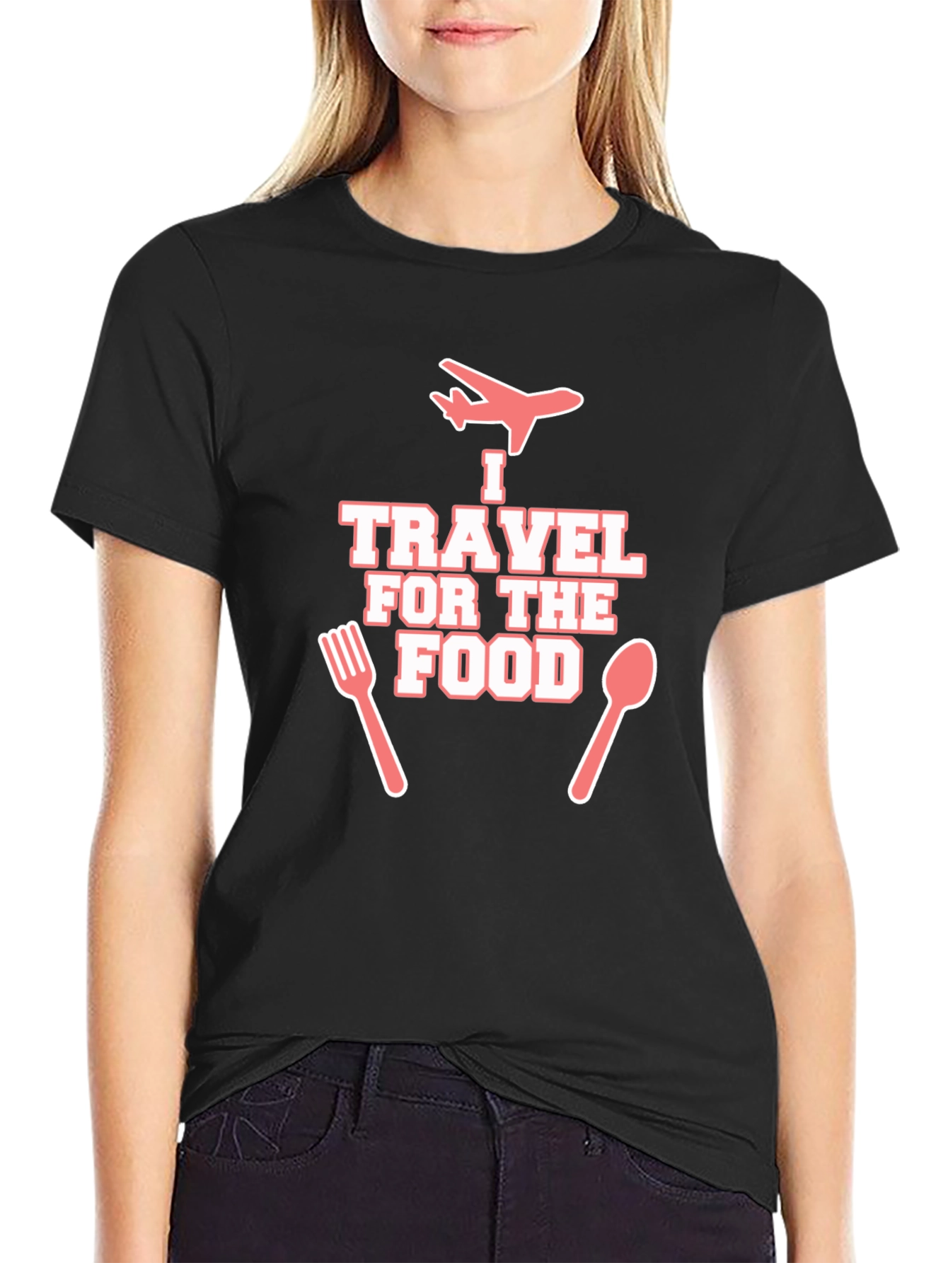 Travel for Food T-Shirt - Black Crew Neck
