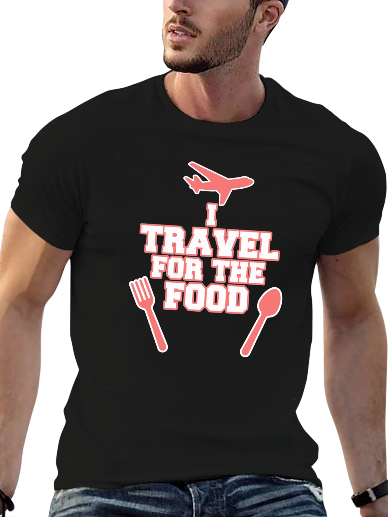 Travel for Food T-Shirt - Black Crew Neck