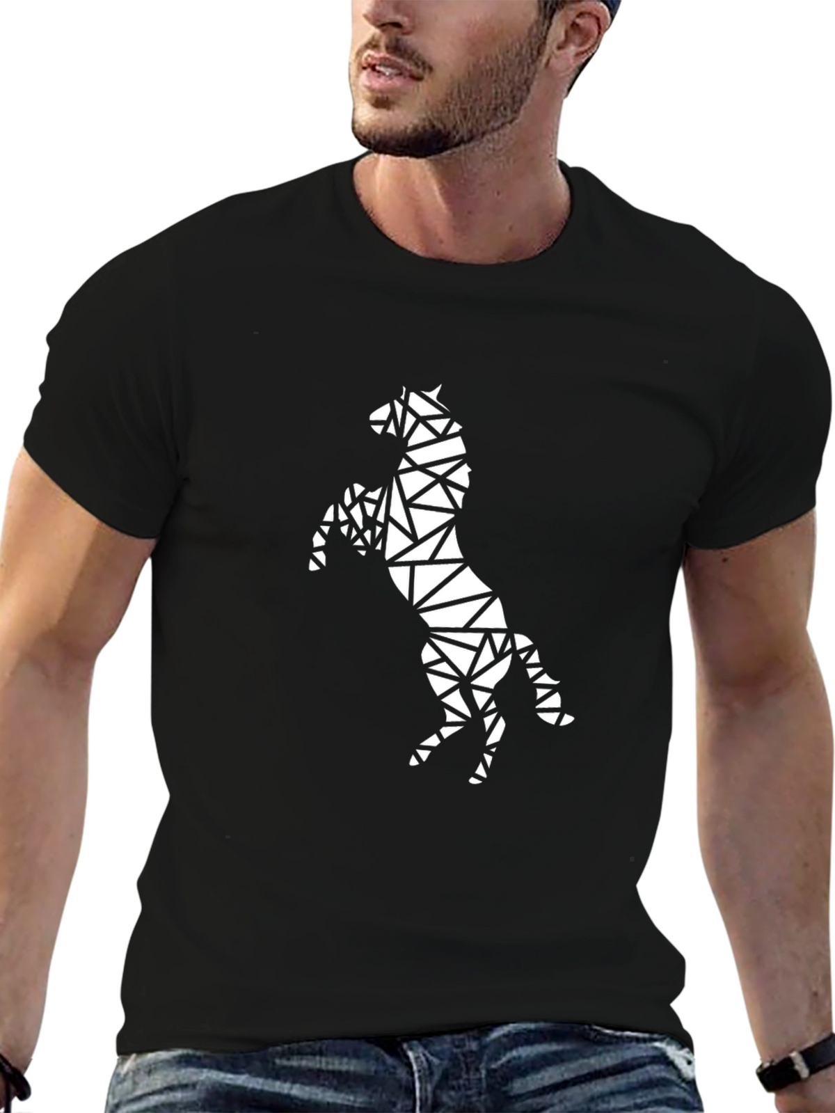 Geometric Horse Graphic Black T-Shirt