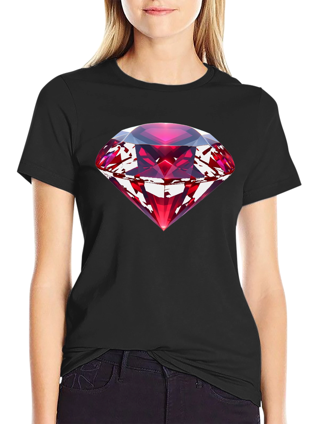 Red Gemstone Graphic Black T-Shirt