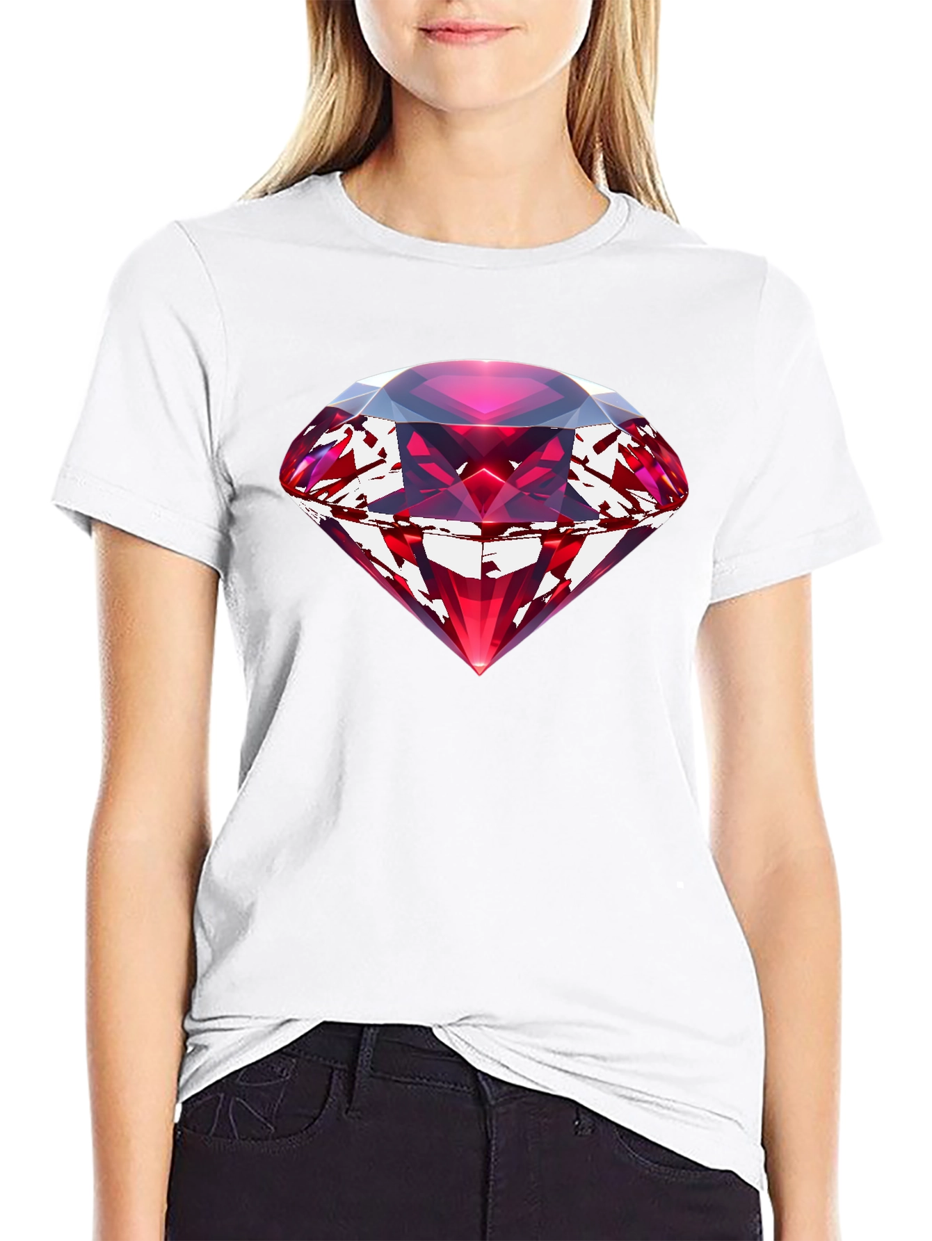 Red Gemstone Graphic Black T-Shirt