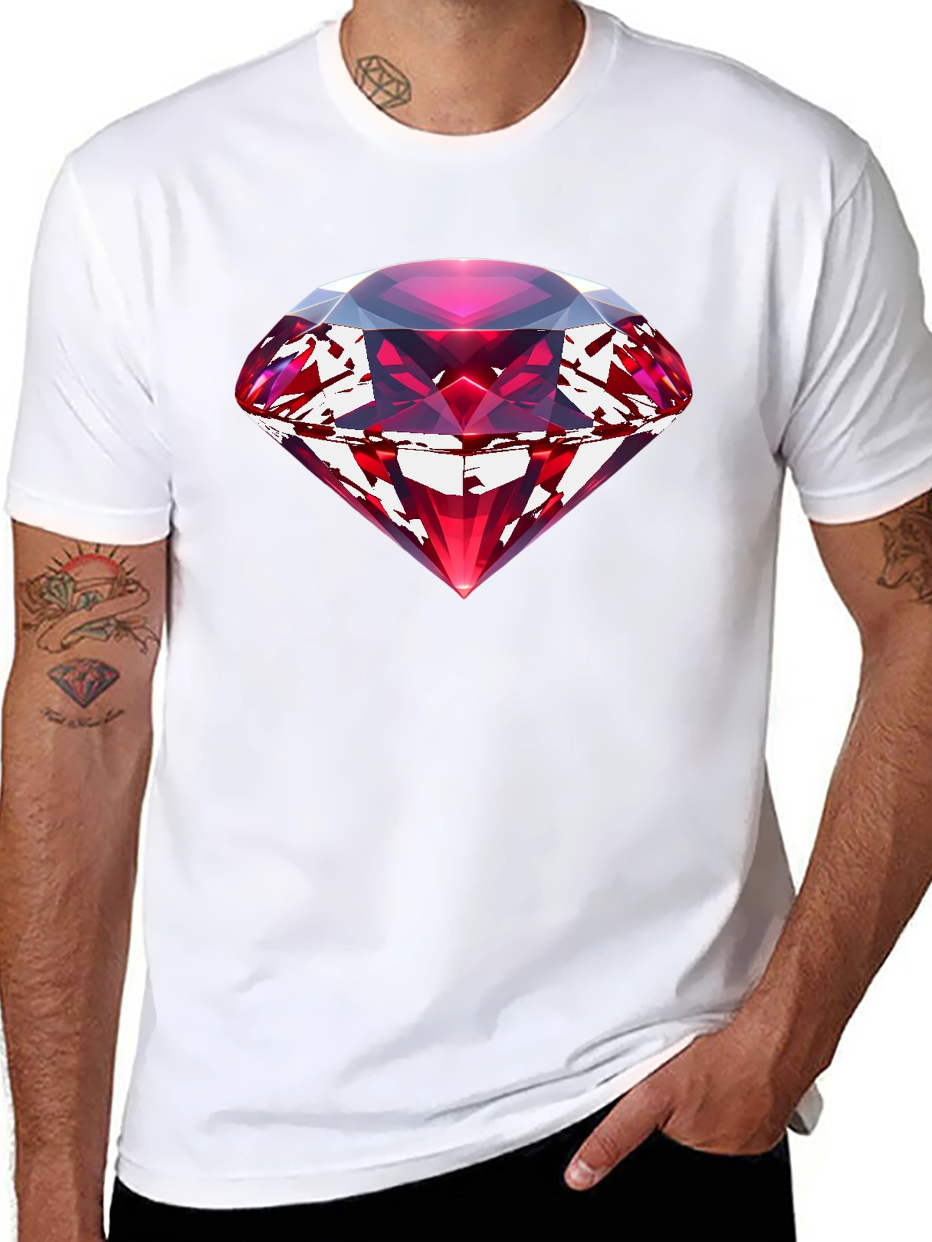 Red Gemstone Graphic Black T-Shirt