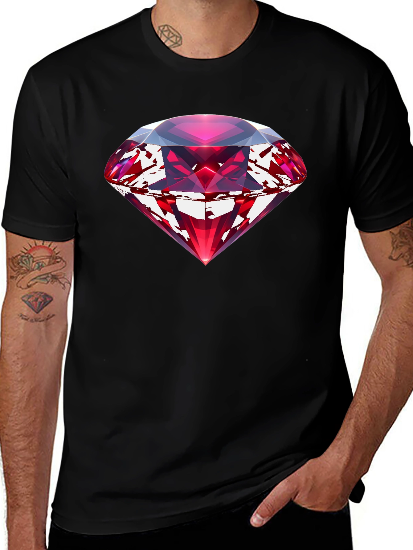 Red Gemstone Graphic Black T-Shirt