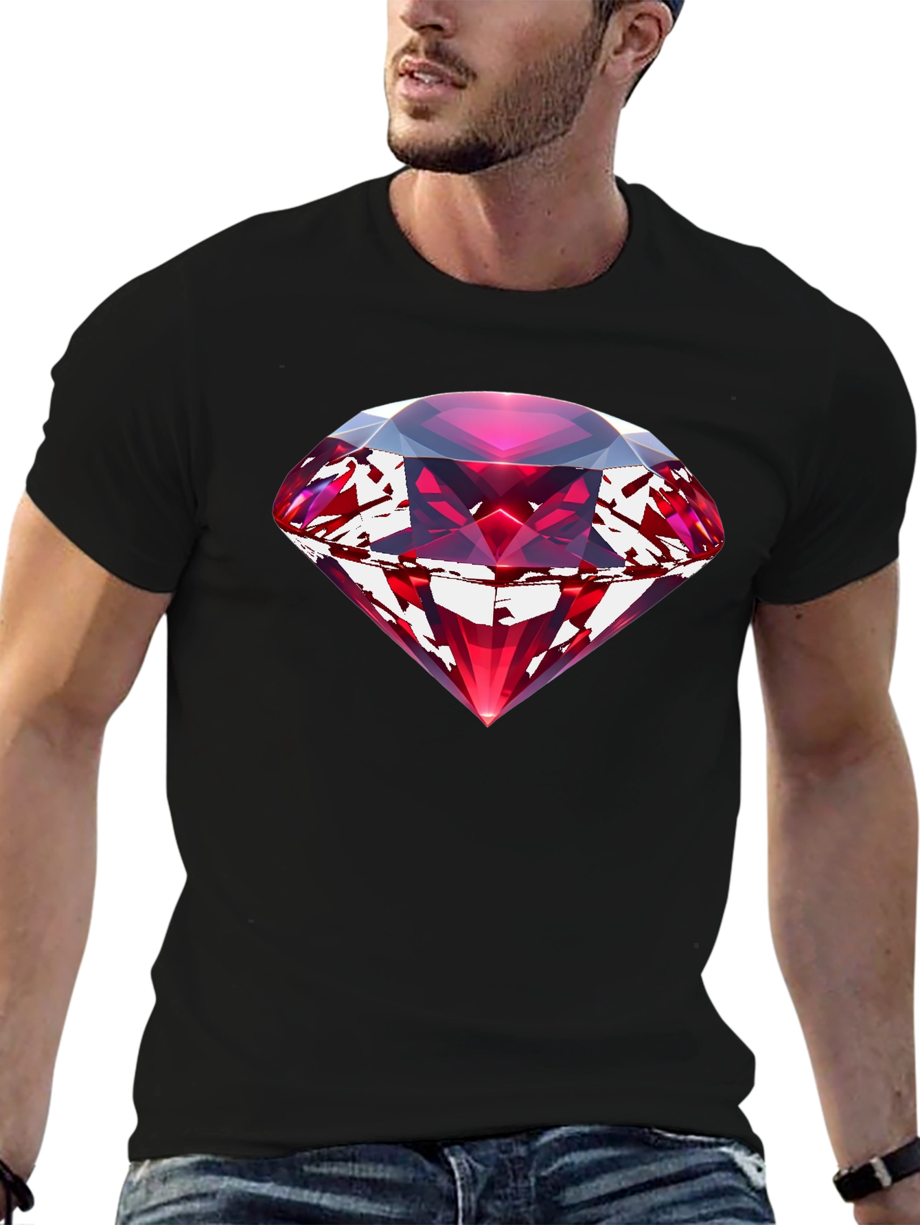 Red Gemstone Graphic Black T-Shirt