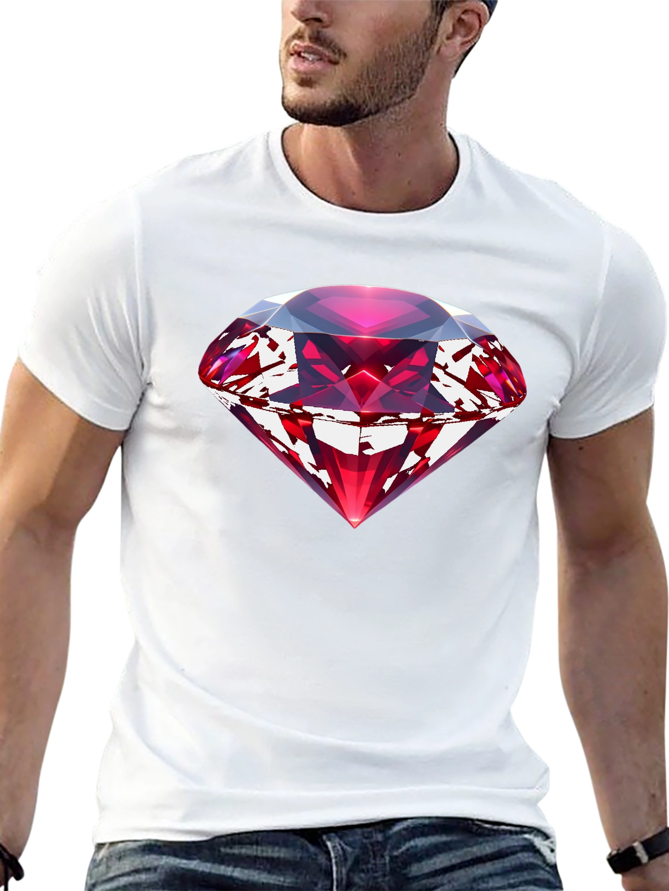 Red Gemstone Graphic Black T-Shirt