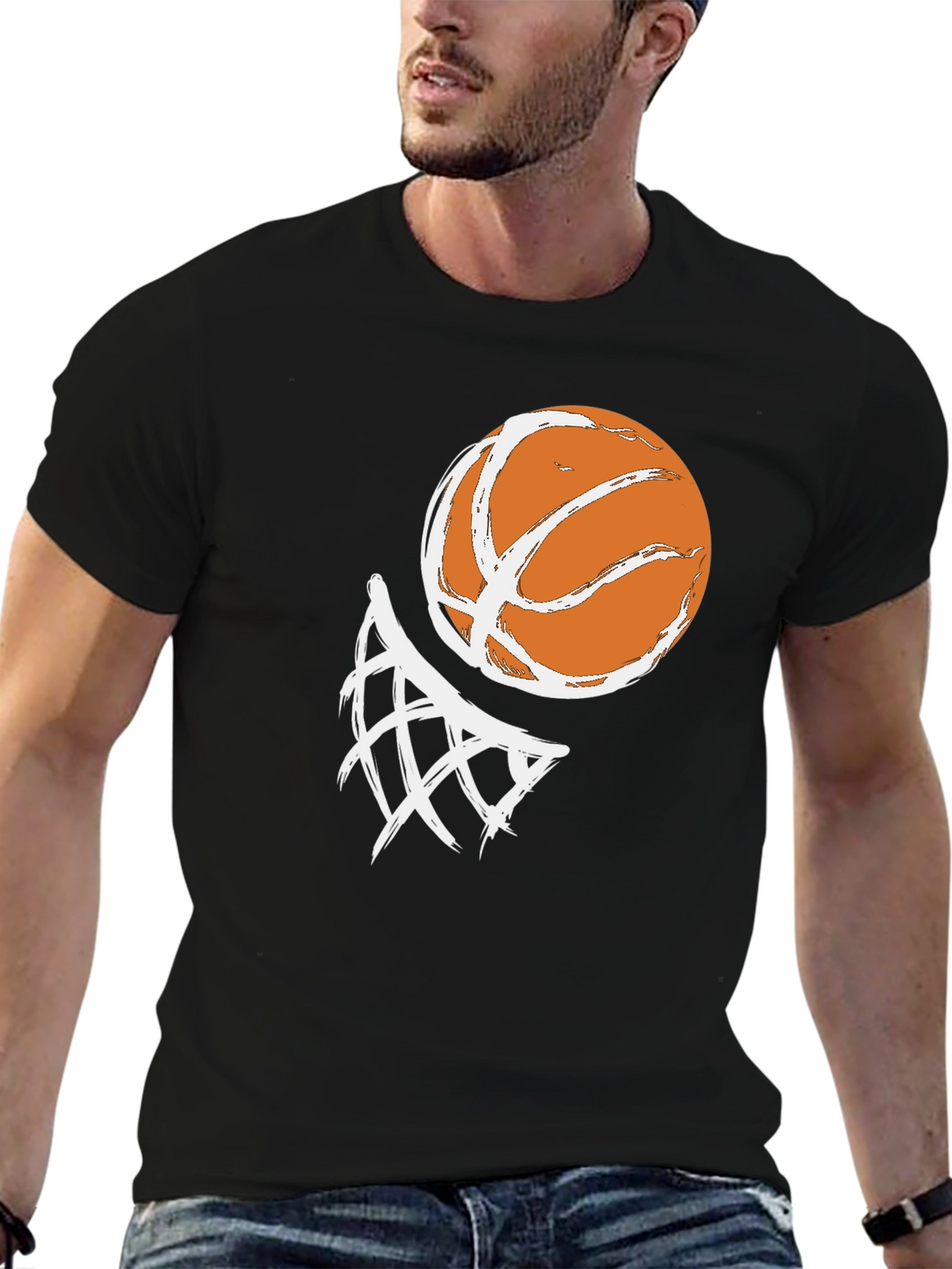 Basketball Graphic Tee - Black Cotton T-Shirt