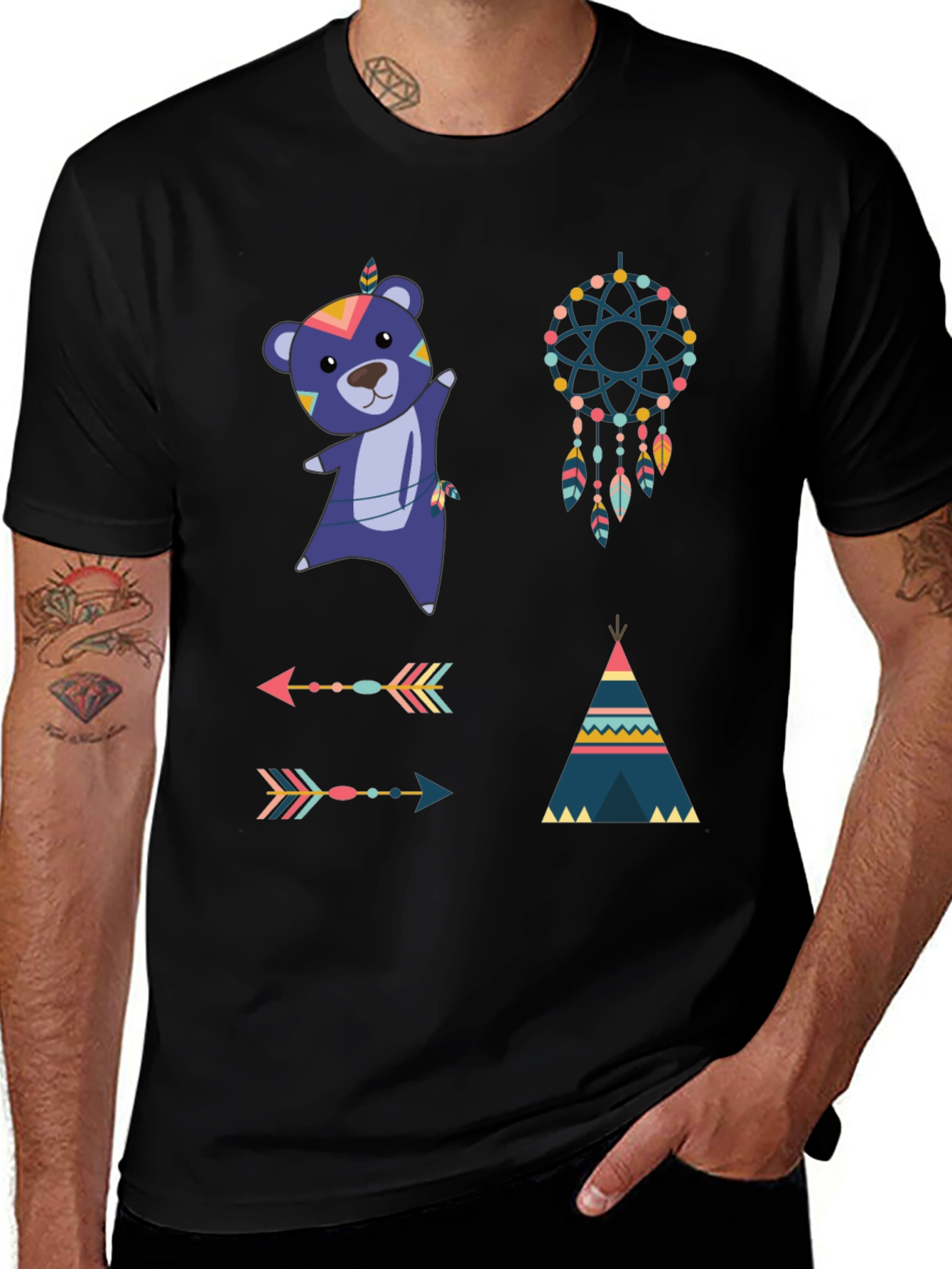 Tribal Design Black Tee