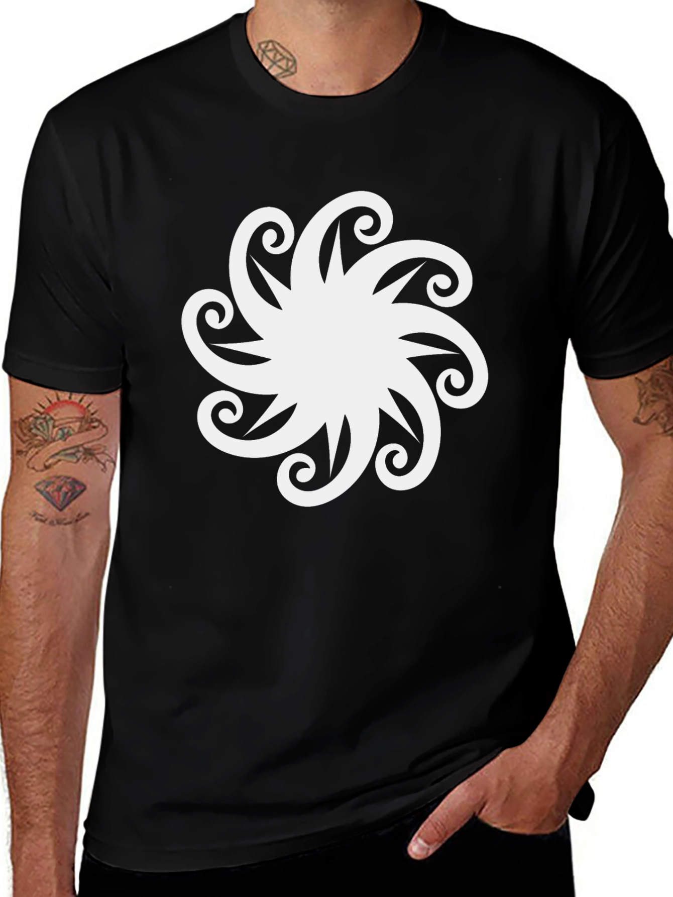 Stylish Black T-Shirt with White Floral Design