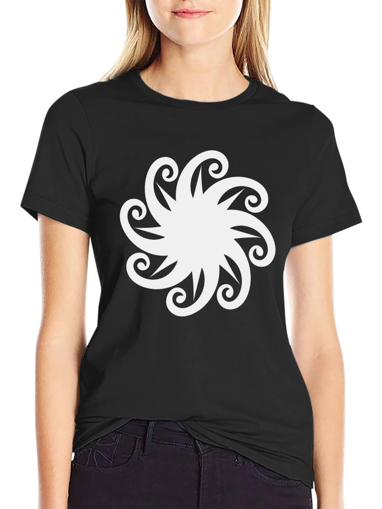 Stylish Black T-Shirt with White Floral Design