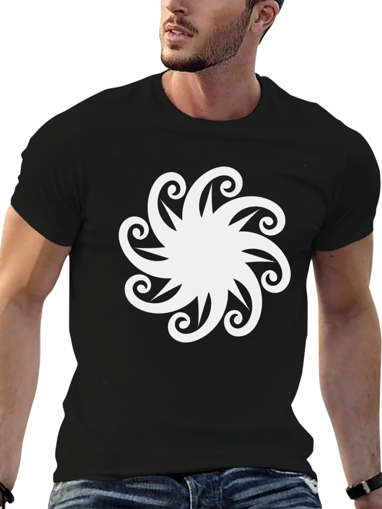 Stylish Black T-Shirt with White Floral Design