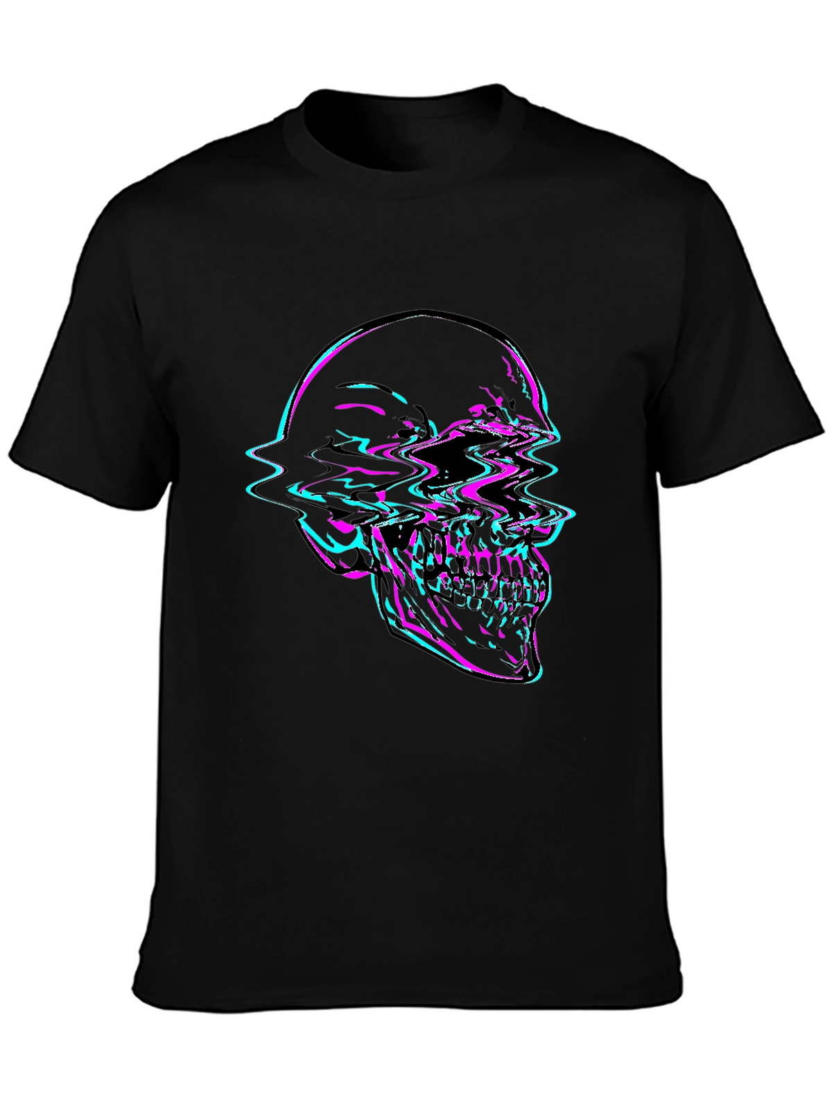Glitch Skull Graphic Tee - Bold Black T-Shirt