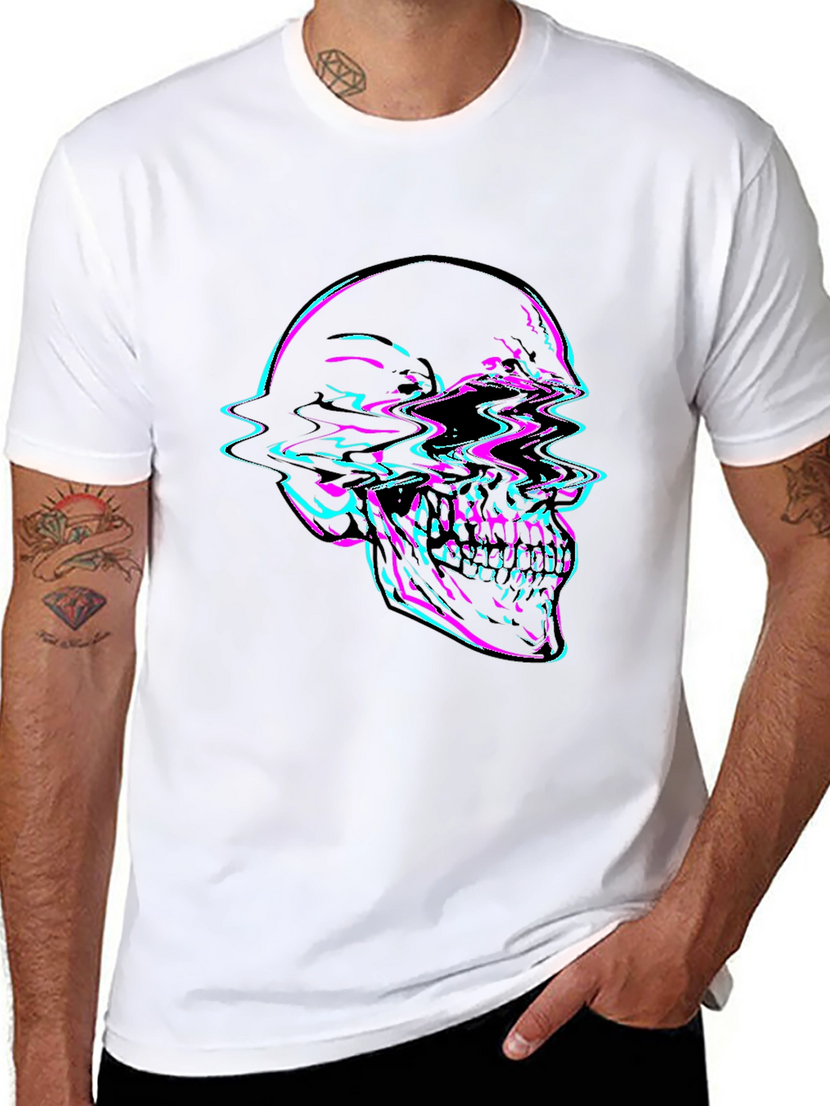 Glitch Skull Graphic Tee - Bold Black T-Shirt
