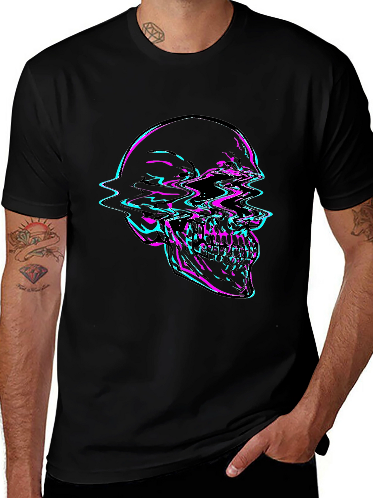 Glitch Skull Graphic Tee - Bold Black T-Shirt