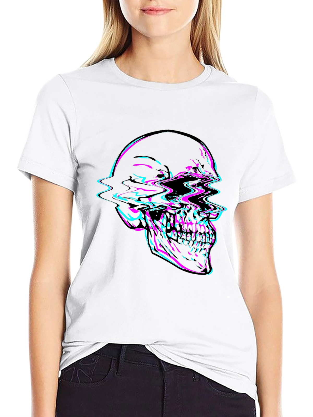 Glitch Skull Graphic Tee - Bold Black T-Shirt