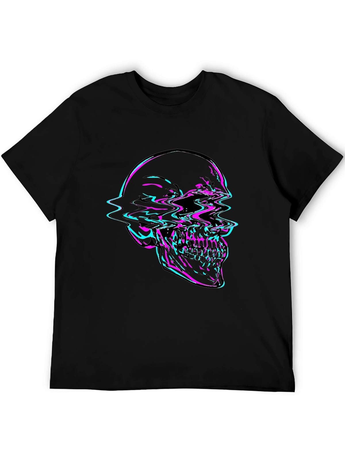 Glitch Skull Graphic Tee - Bold Black T-Shirt