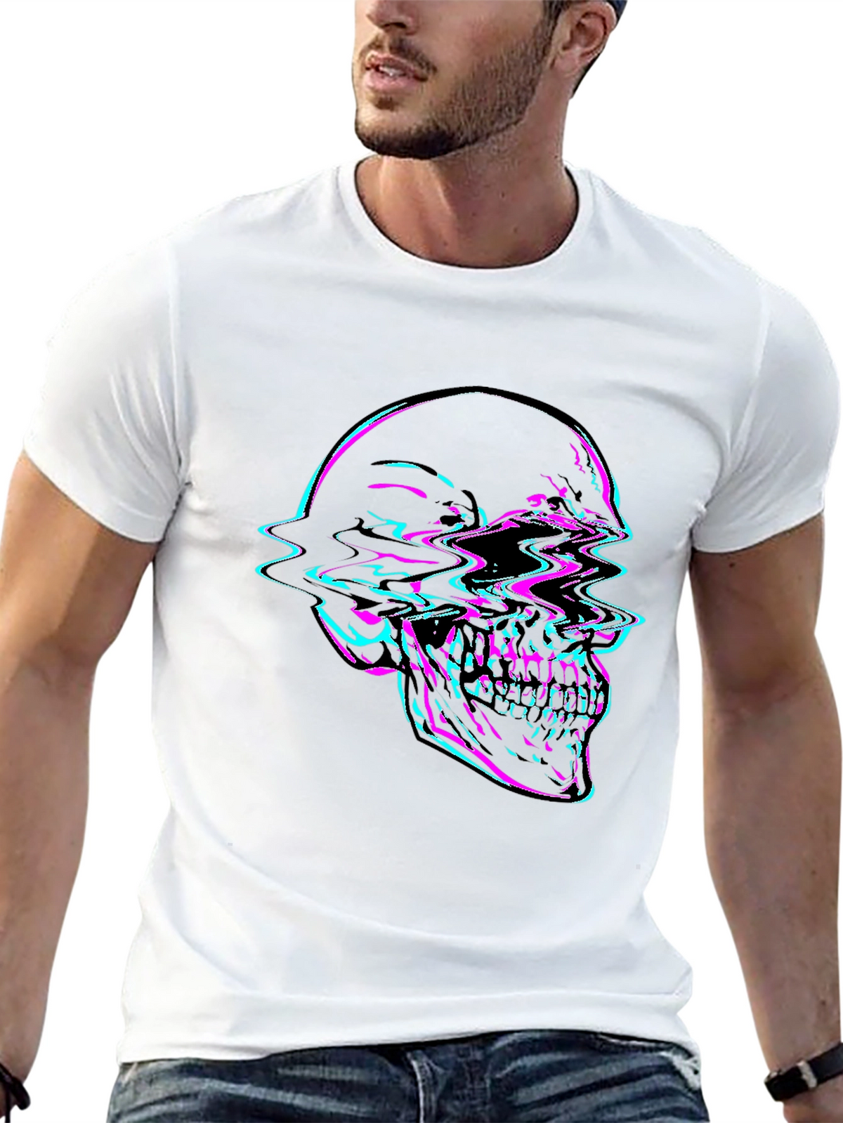 Glitch Skull Graphic Tee - Bold Black T-Shirt