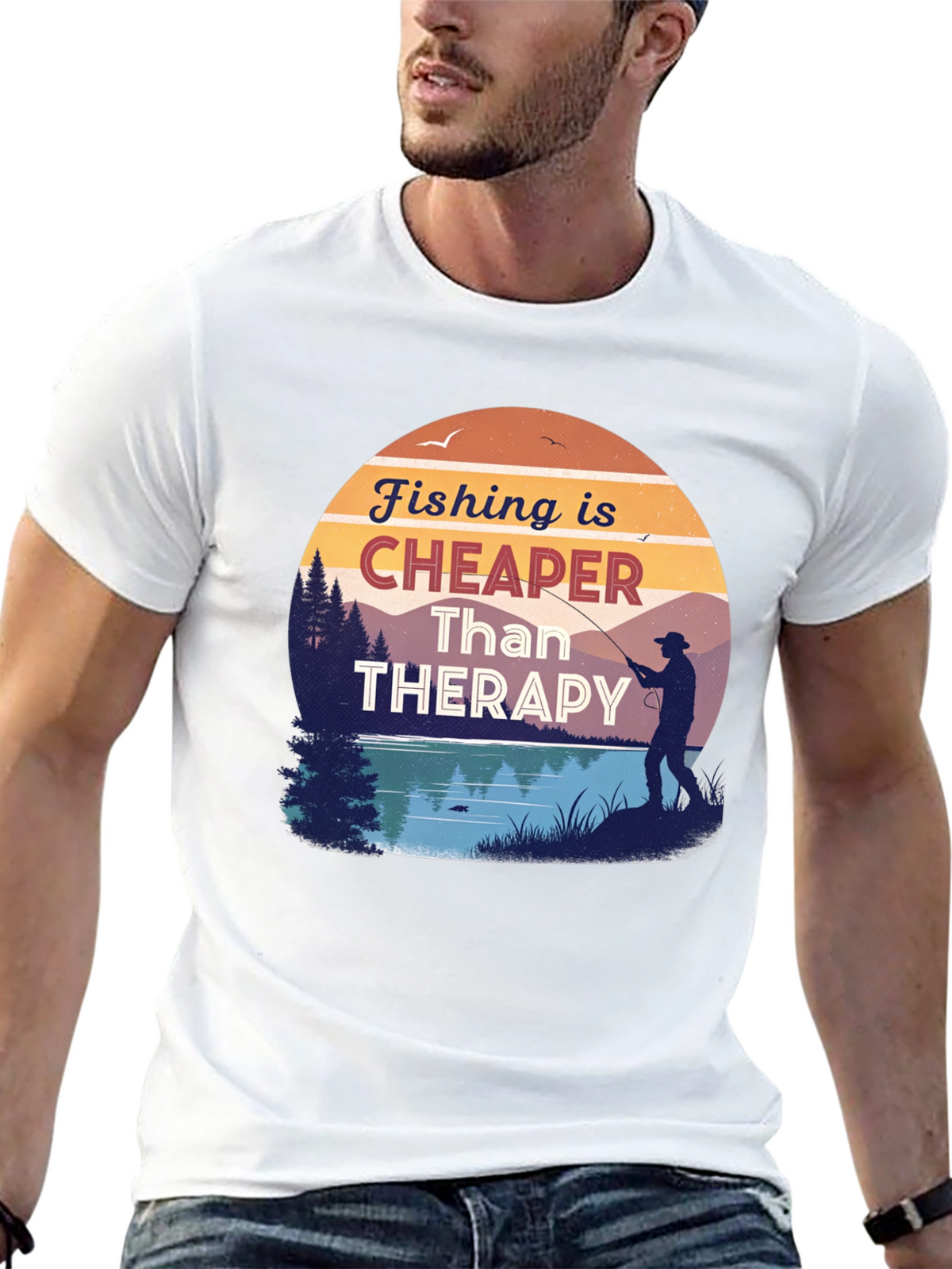 Fishing is Cheaper Than Therapy Black T-Shirt
