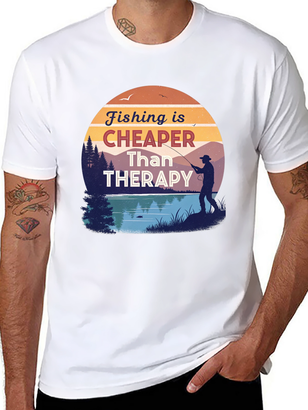Fishing is Cheaper Than Therapy Black T-Shirt