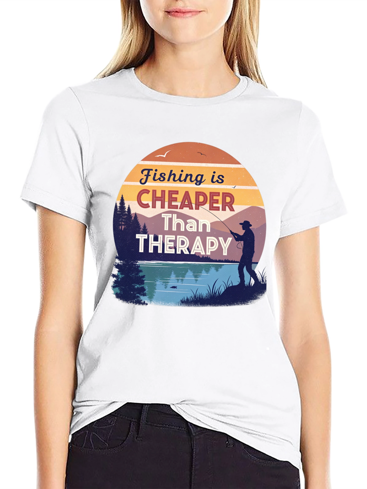 Fishing is Cheaper Than Therapy Black T-Shirt