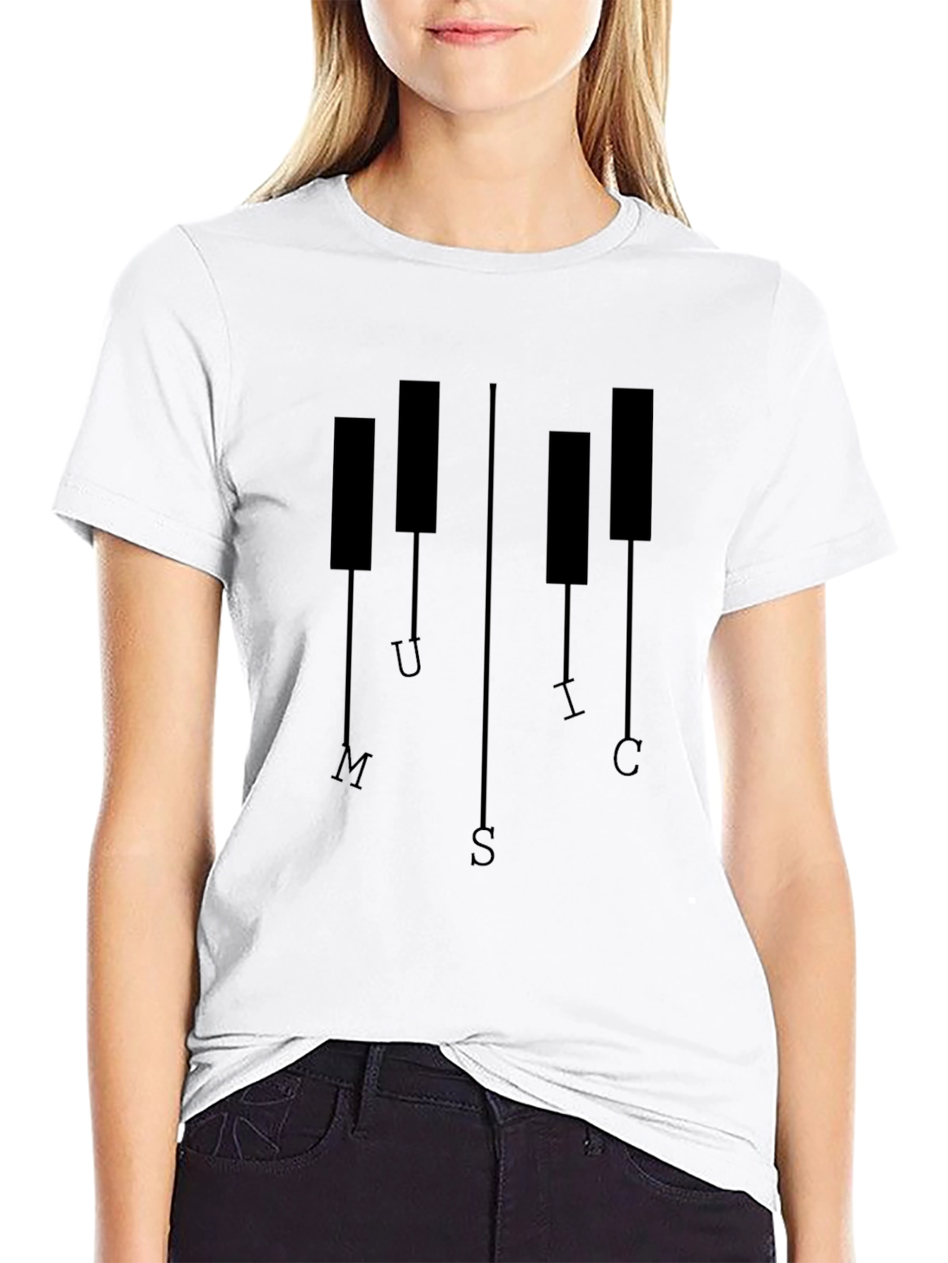 Music Piano Keys Black Graphic T-Shirt